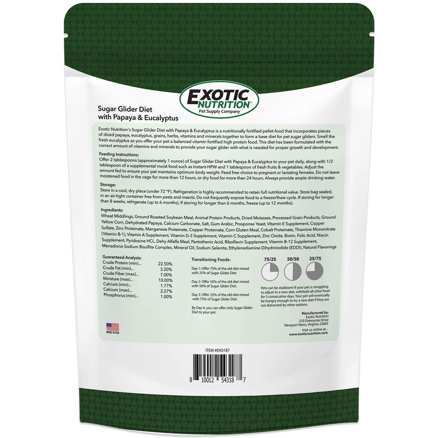 Exotic Nutrition gros plan des granulés montrant texture pour prise facile par le sugar glider
