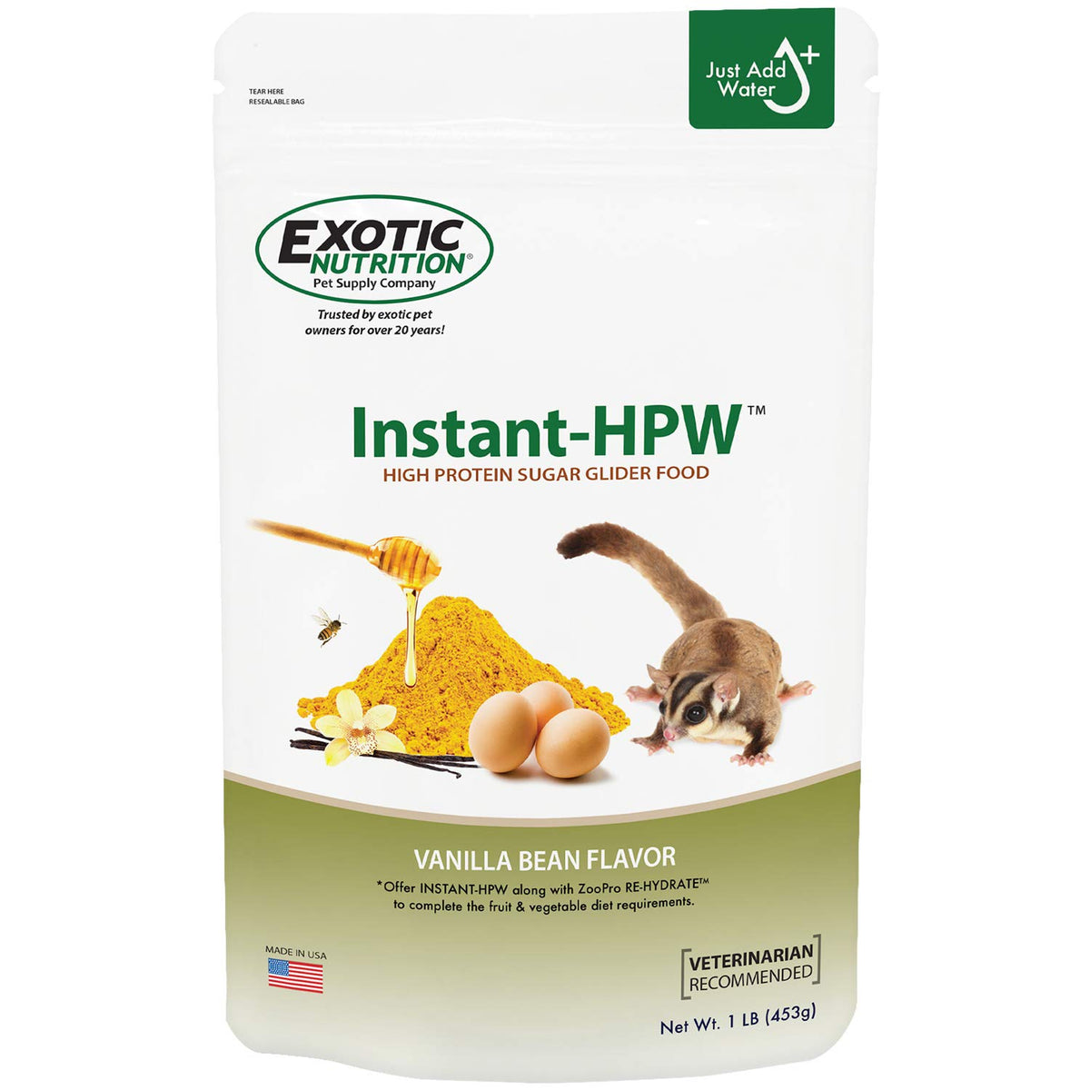 Exotic Nutrition emballage Instant-HPW vu de face montrant format 1 lb et marque