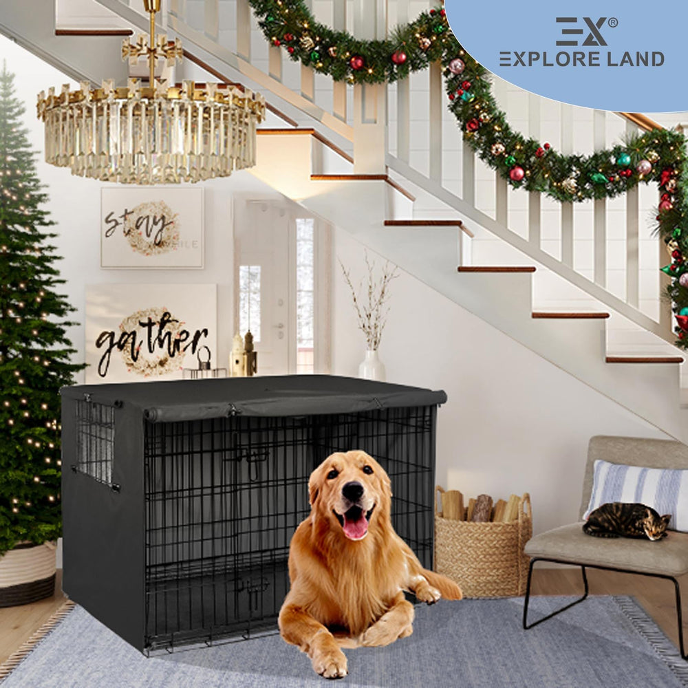 Explore Land chien dans la cage avec housse offrant calme et ombre