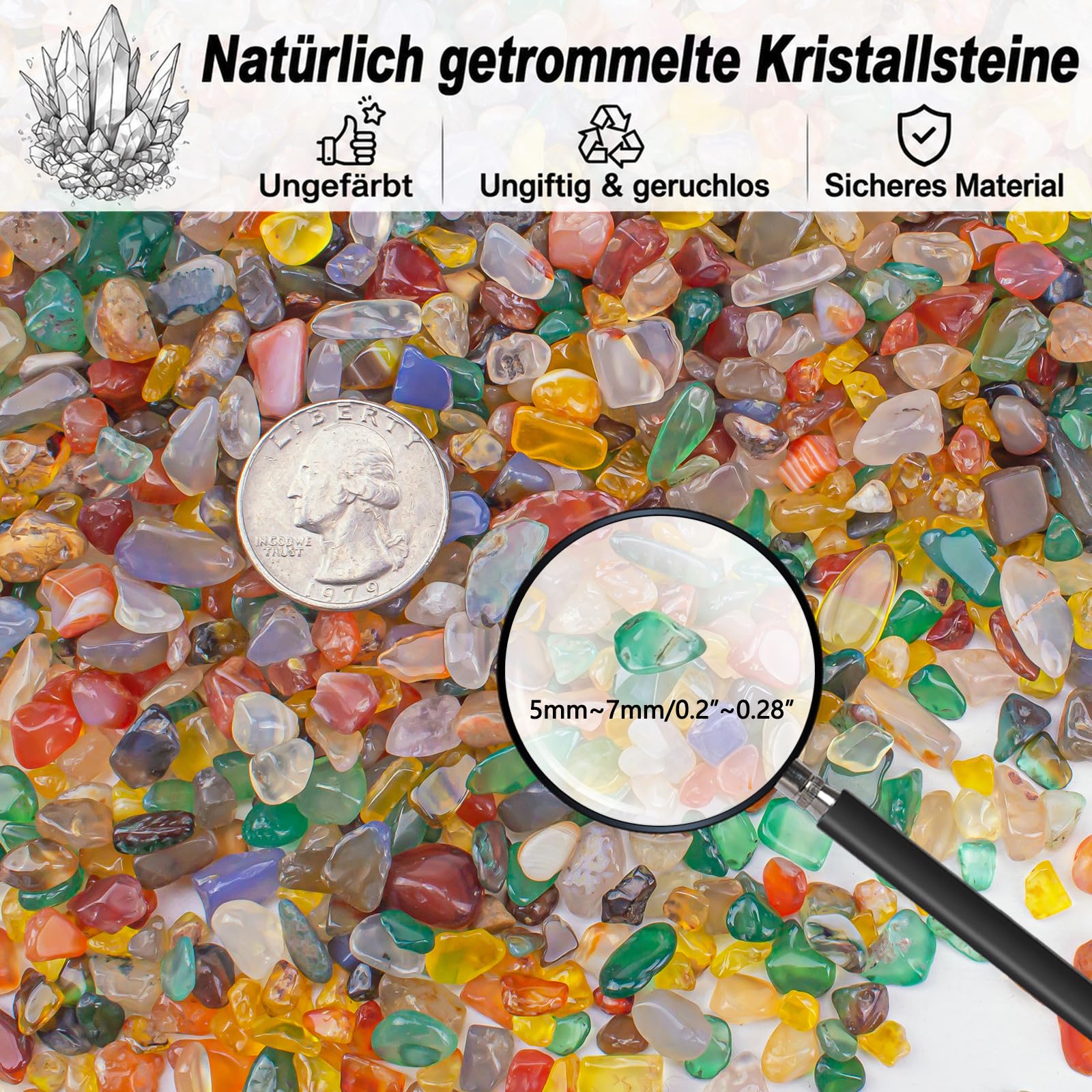 EZEELAI gros plan sur texture des chips d'agate révélant brillance
