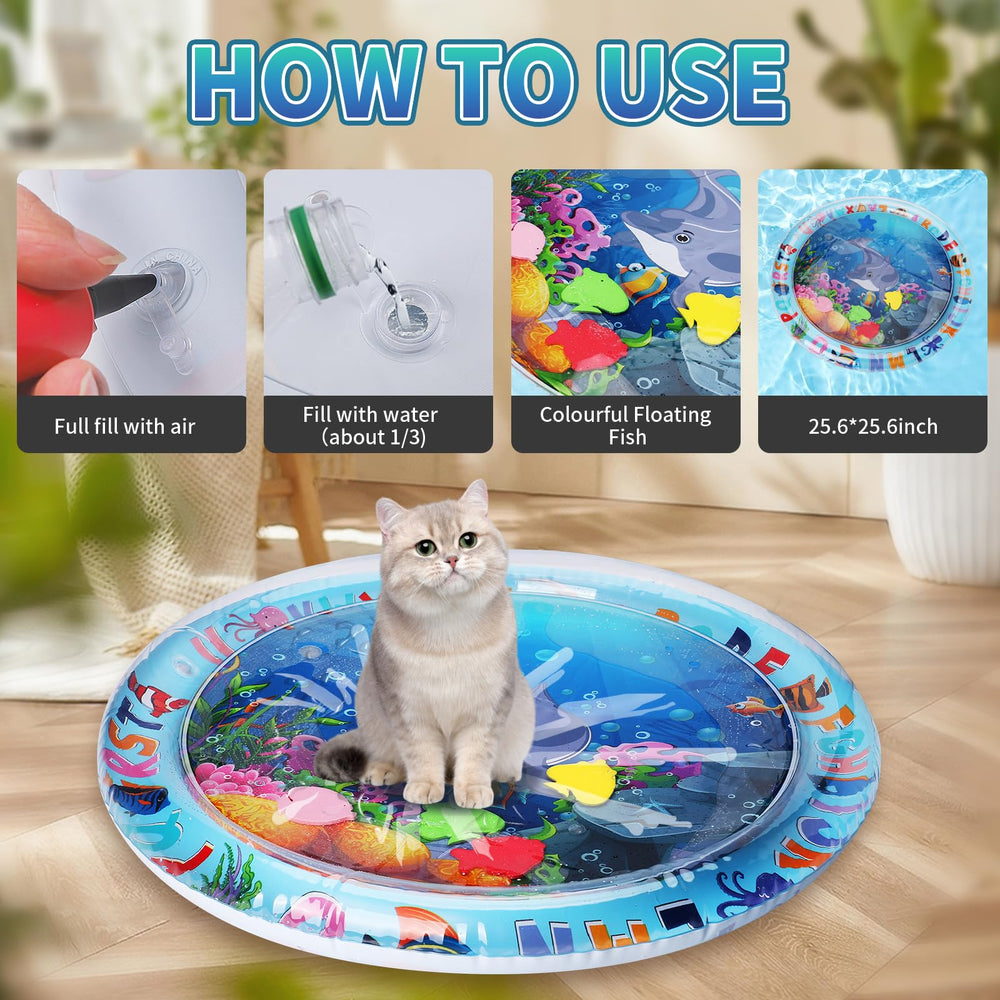 FAMOPLAY tapis d'eau à l'échelle montrant la taille et l'usage en intérieur