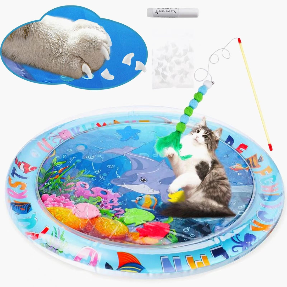 FAMOPLAY tapis d'eau face avant montrant le design océanique et l'attraction visuelle