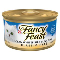 Fancy Feast face avant de la boîte montrant la recette et l’appétence