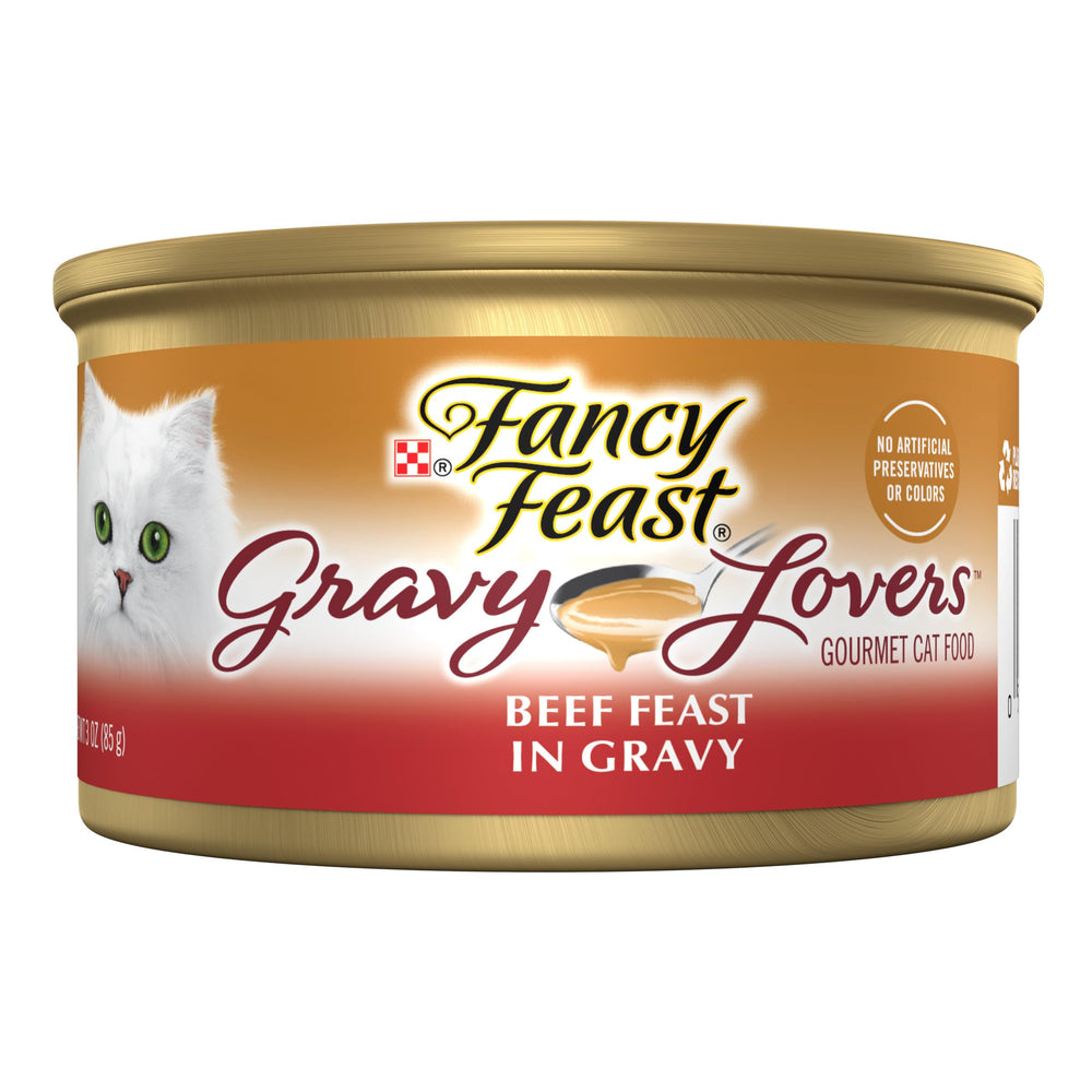 Fancy Feast conserve bœuf face montrant l'emballage et l'identité de la marque