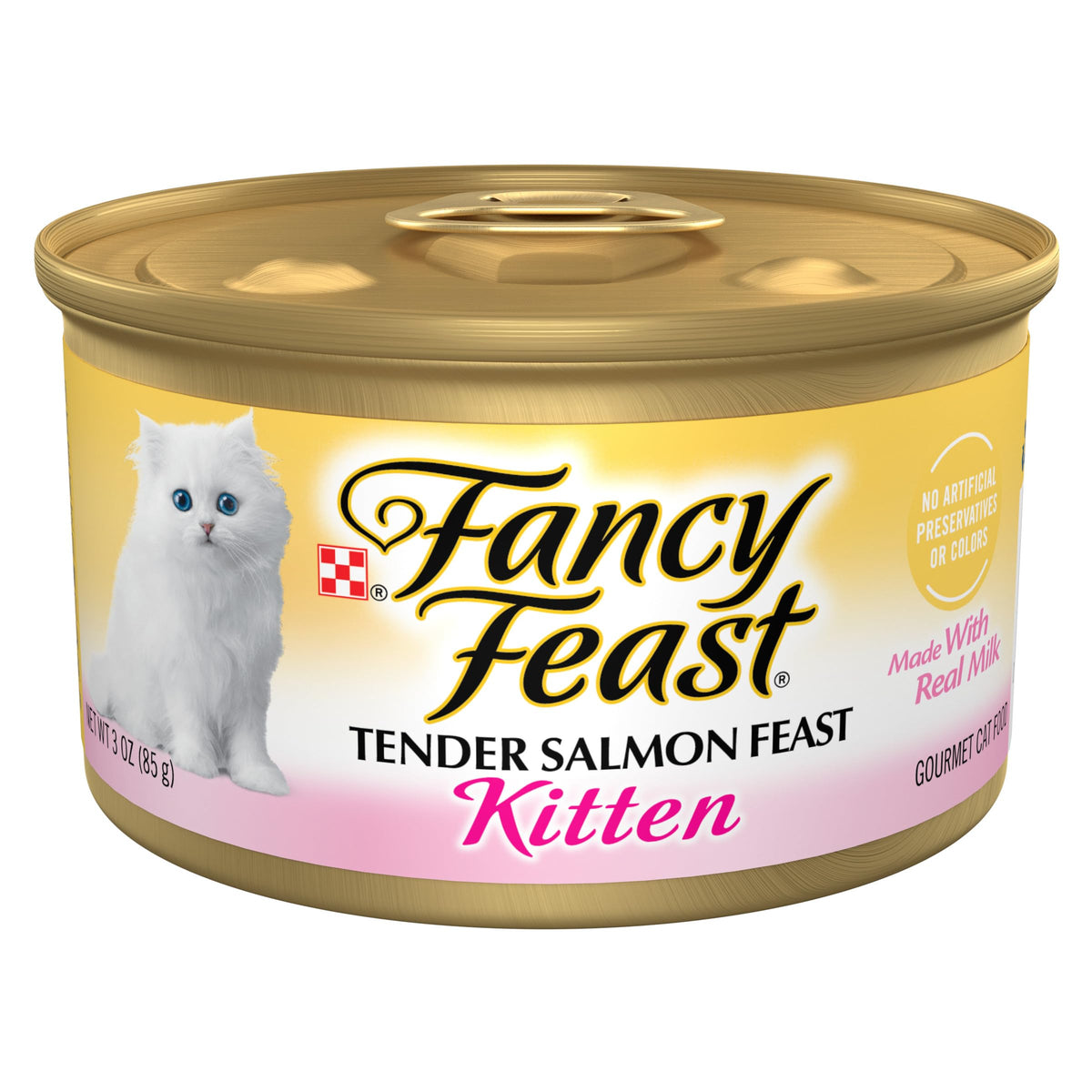 Fancy Feast conserve face avant montrant le label et facilité d'ouverture