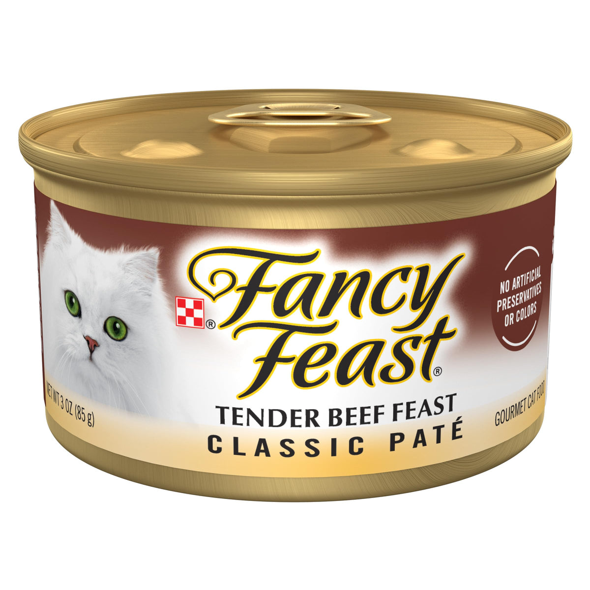 Fancy Feast boîte ouverte montrant la pâté appétissante pour stimuler l’appétit