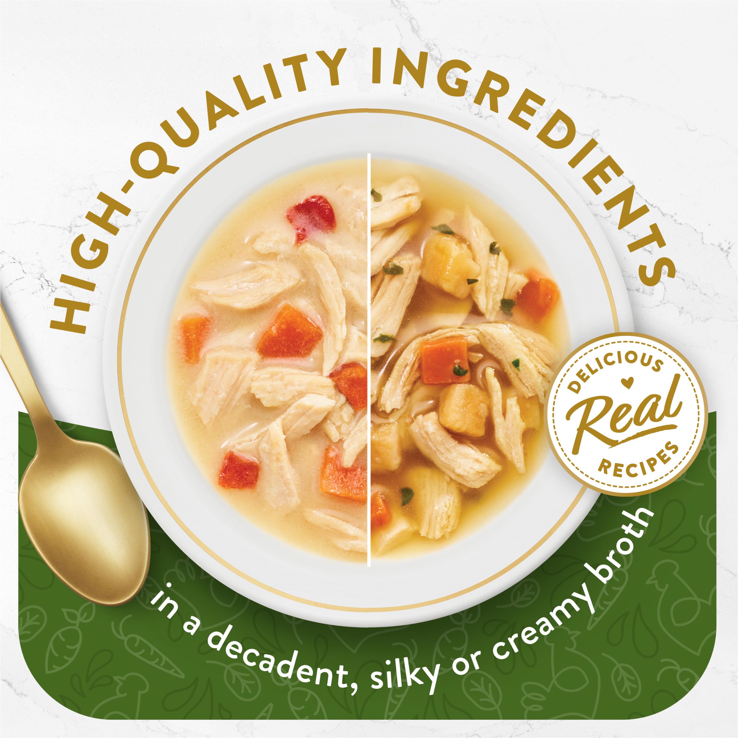 Fancy Feast gros plan du bouillon avec morceaux visibles apportant appétence