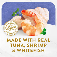 Fancy Feast gros plan poissons réels dans le bouillon, saveur authentique