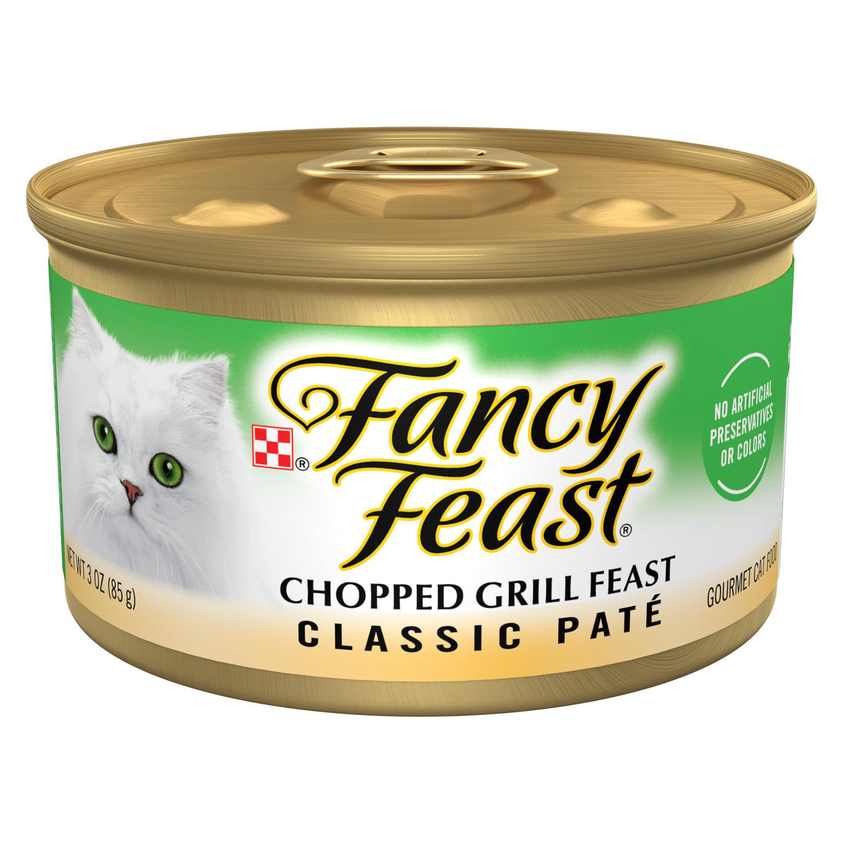 Fancy Feast boîte avant-plan montrant l’étiquetage clair et l’appétence