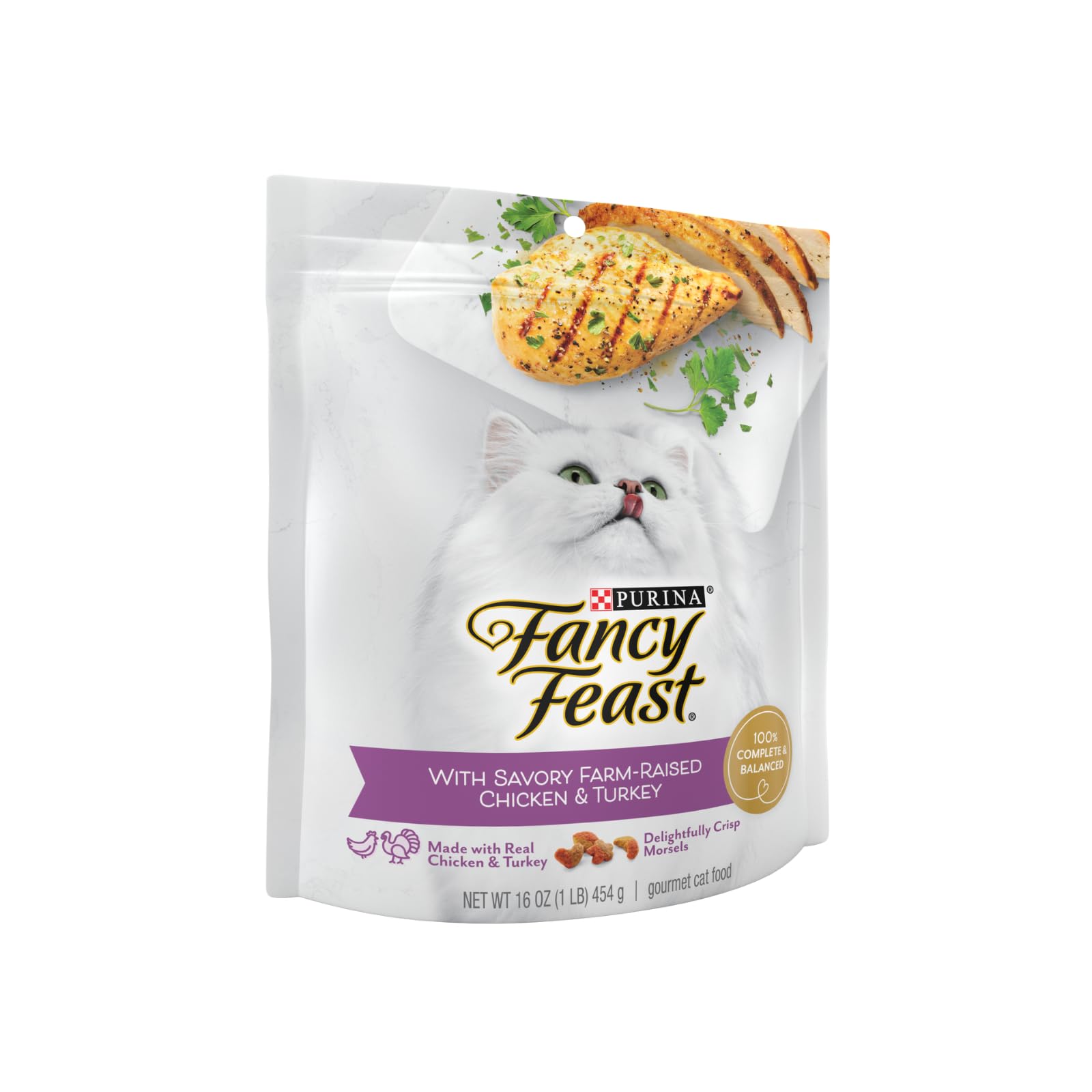 Fancy Feast croquettes gros plan, croquant attirant pour la mastication