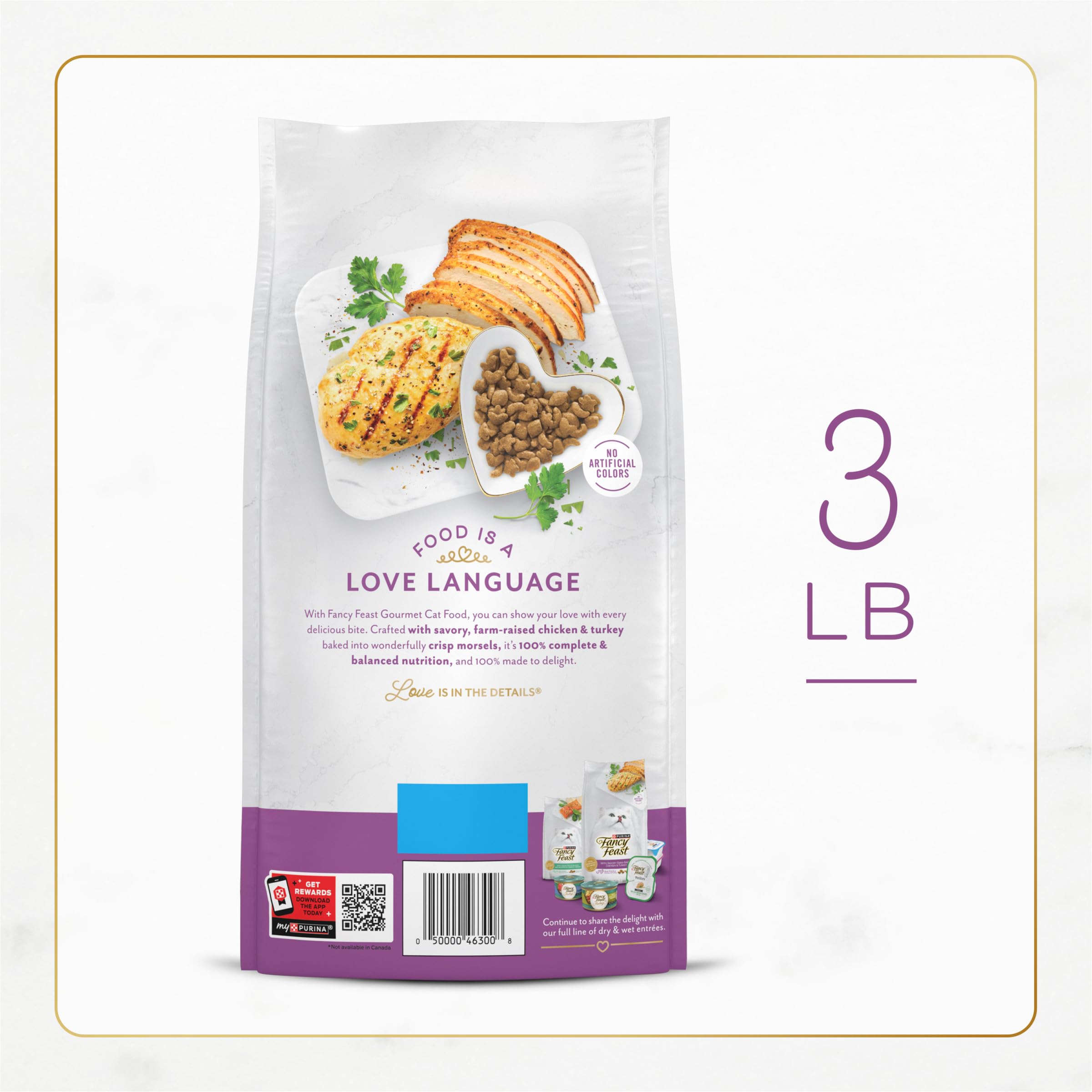 Fancy Feast face arrière du sac avec informations nutritionnelles claires