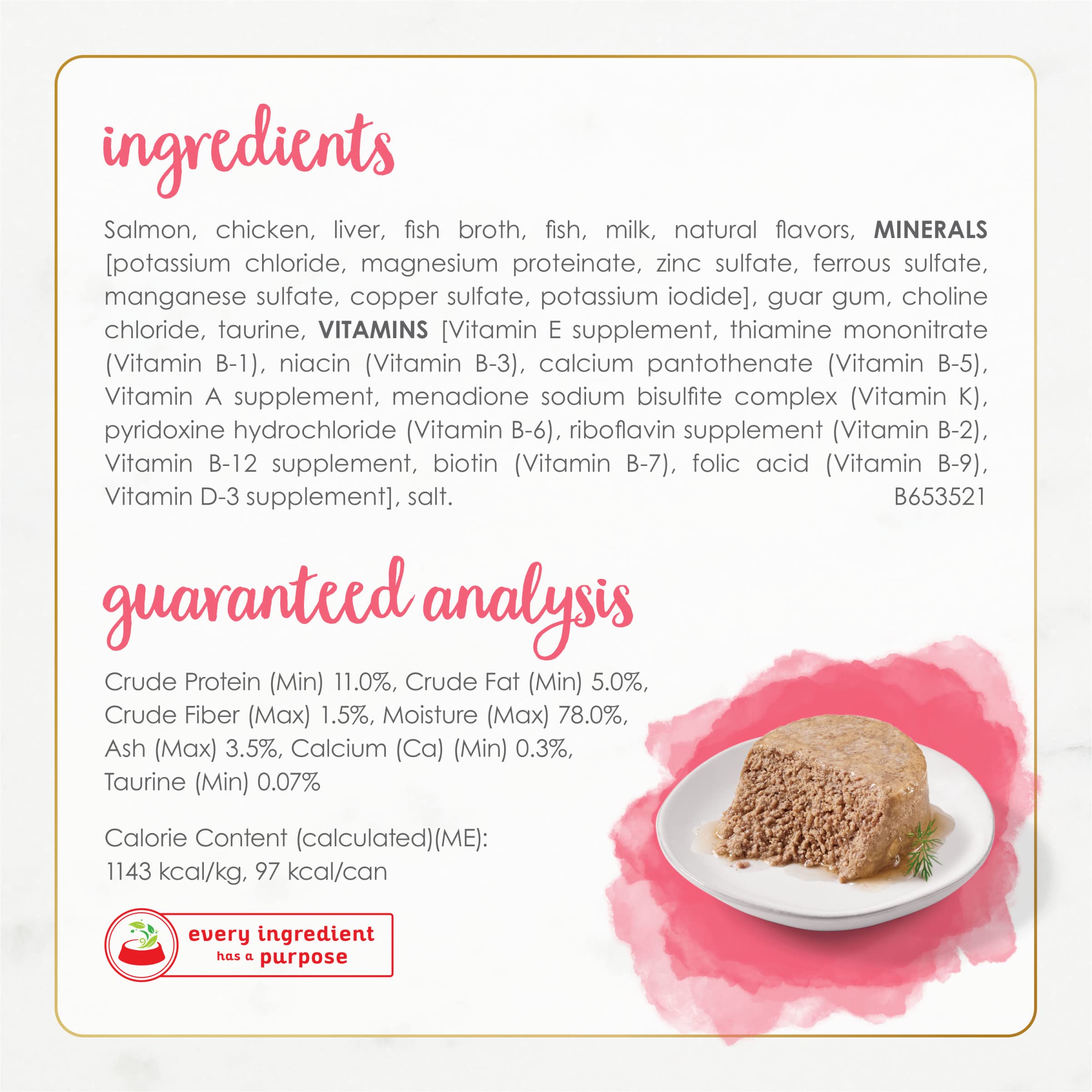 Fancy Feast zoom sur l'étiquette, informations nutritionnelles claires