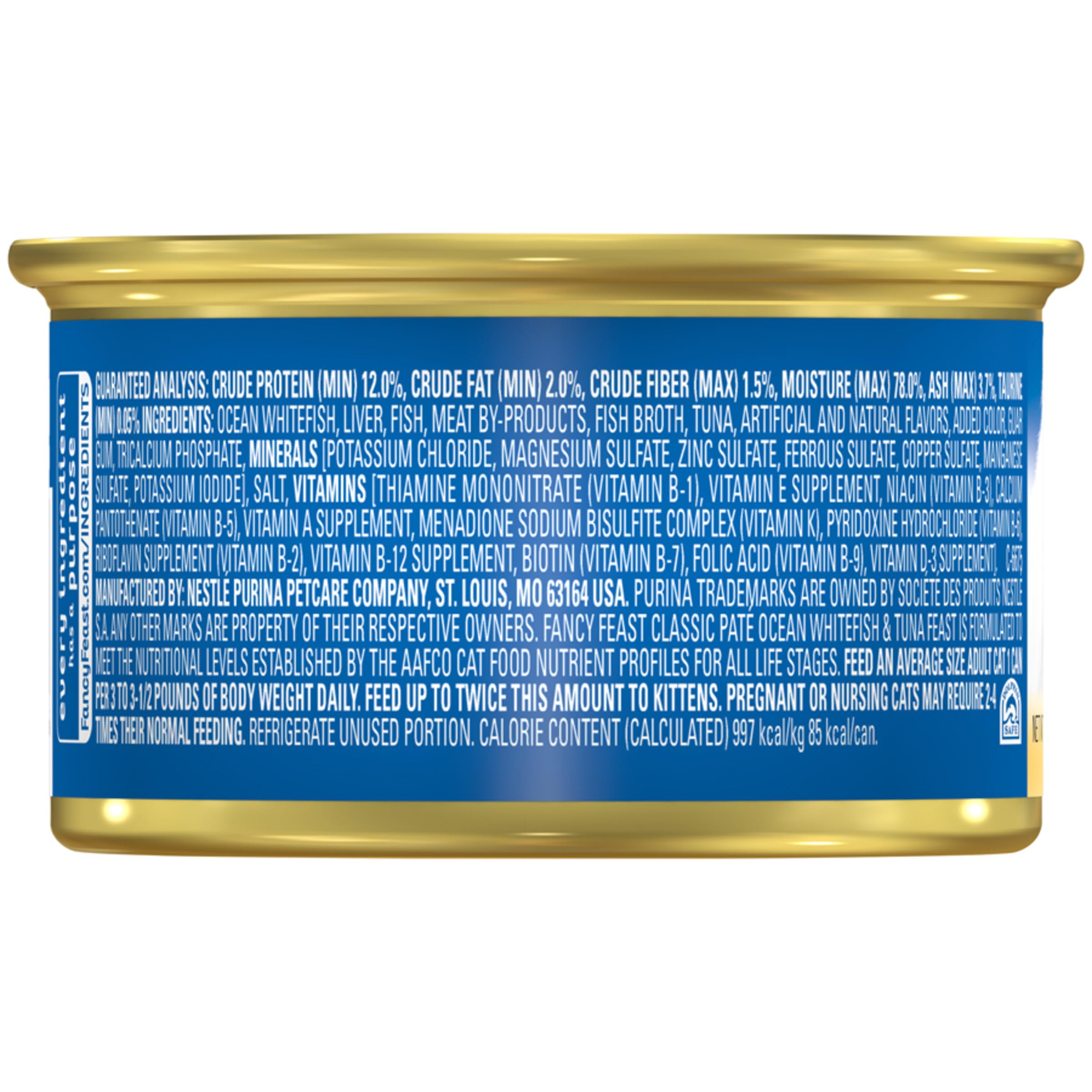 Fancy Feast étiquette nutritionnelle détaillée pour vérification des nutriments