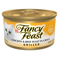 Purina Fancy Feast face avant de la boîte montrant l'étiquette et l'attrait gourmet