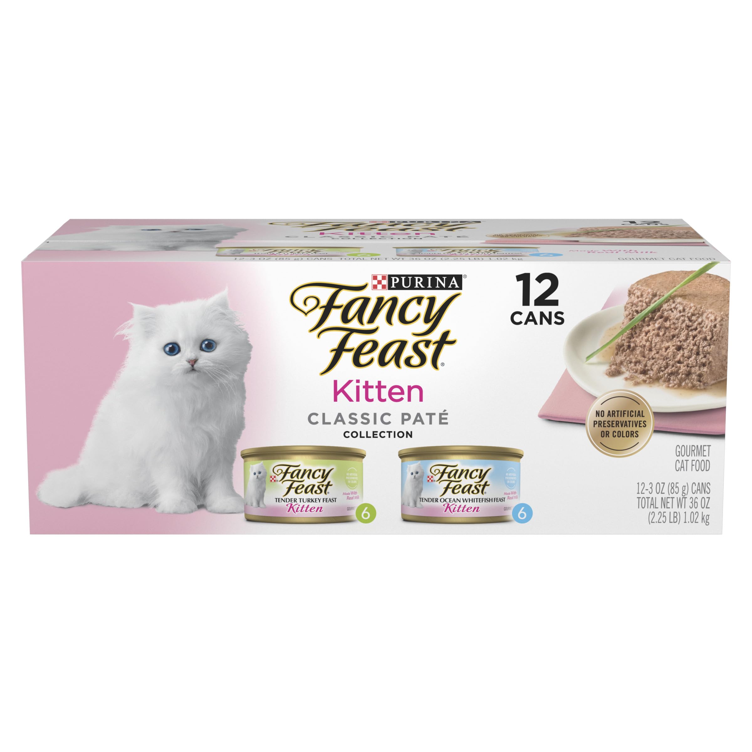 Fancy Feast face avant de la boîte montrant l’étiquette et l’appétence