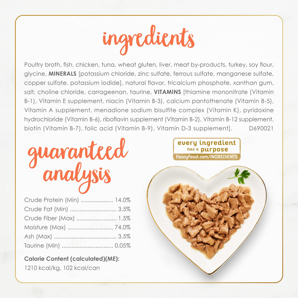 Fancy Feast gros plan sur morceaux de thon apportant saveur marine