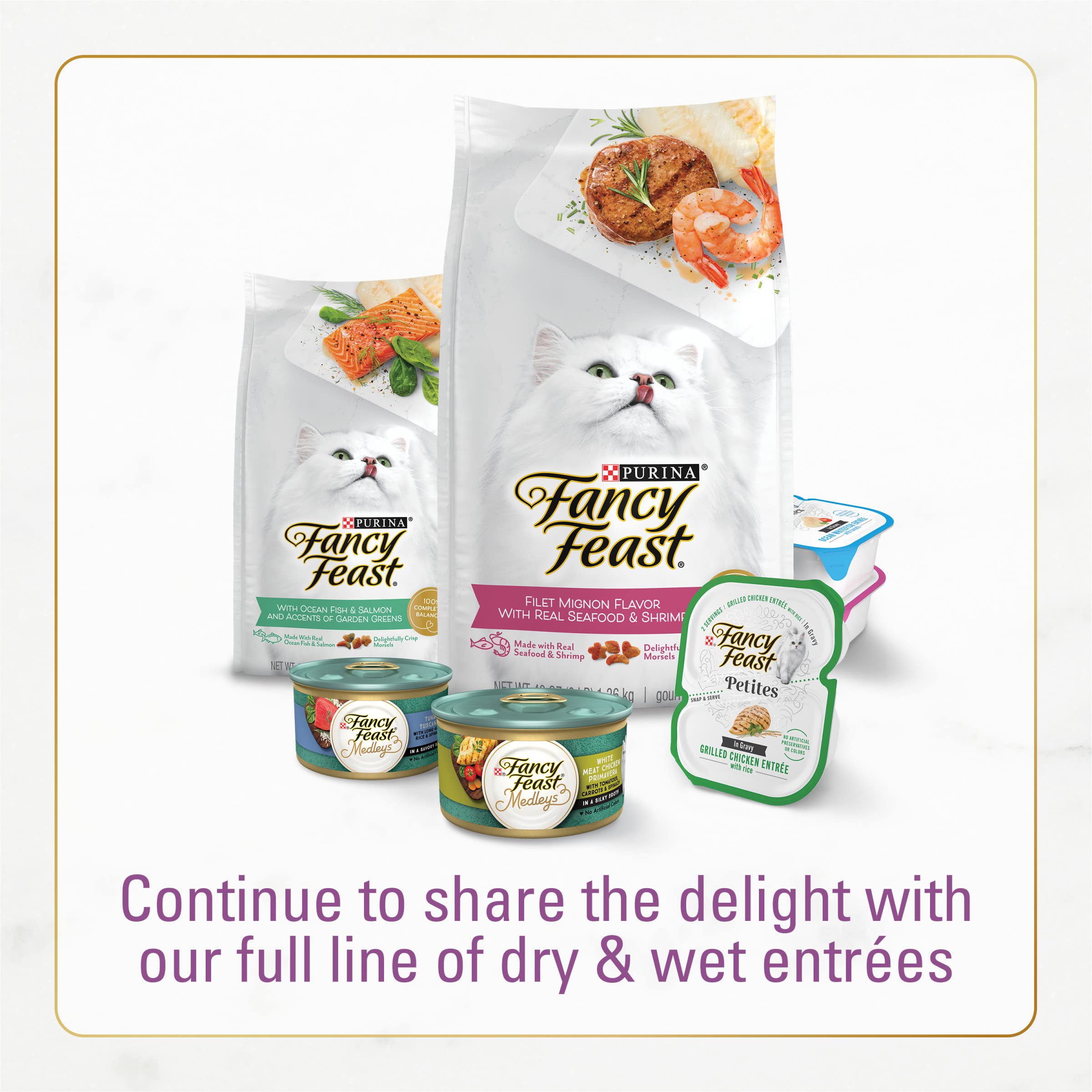 Fancy Feast gros plan morceaux de poulet et dinde visibles pour attractivité