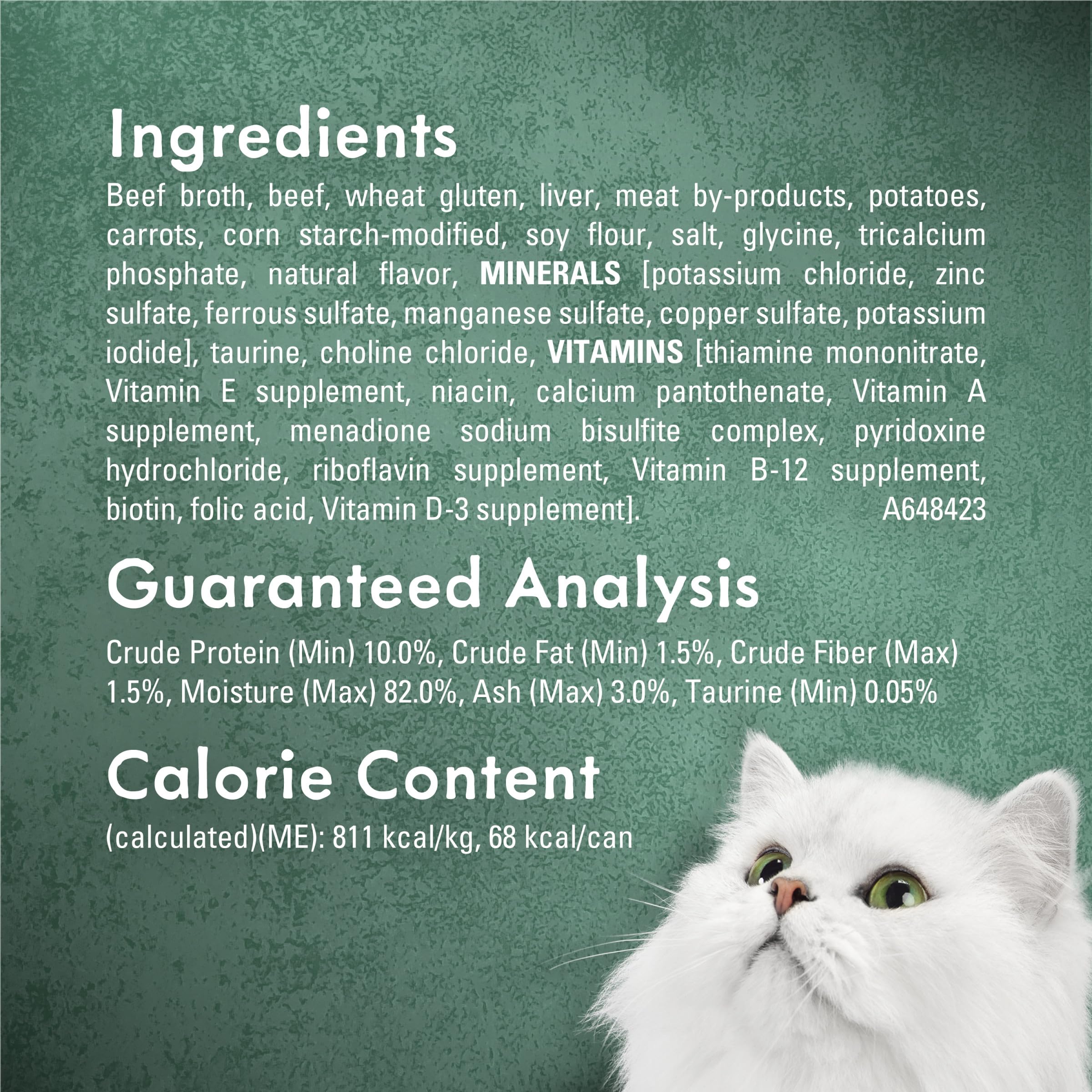 Fancy Feast étiquette lisible indiquant ingrédients et qualité