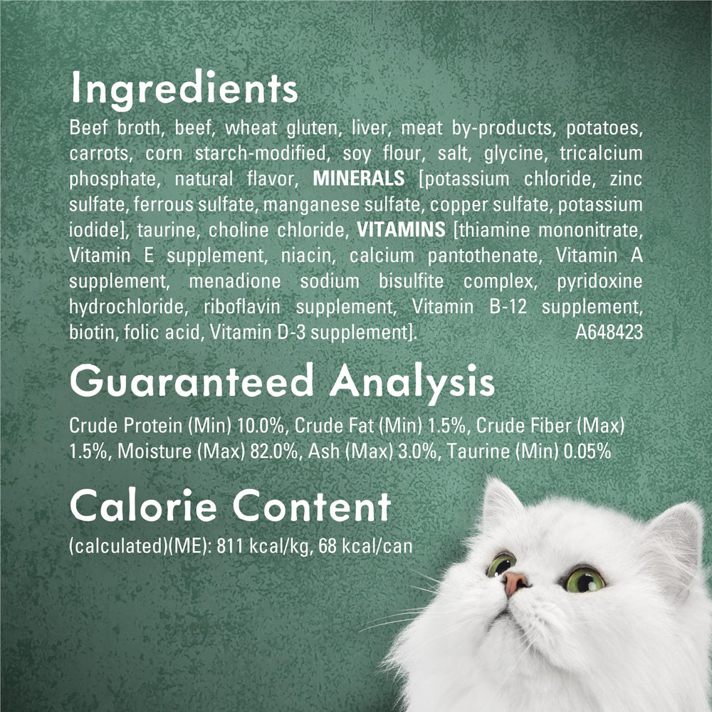 Fancy Feast étiquette lisible indiquant ingrédients et qualité