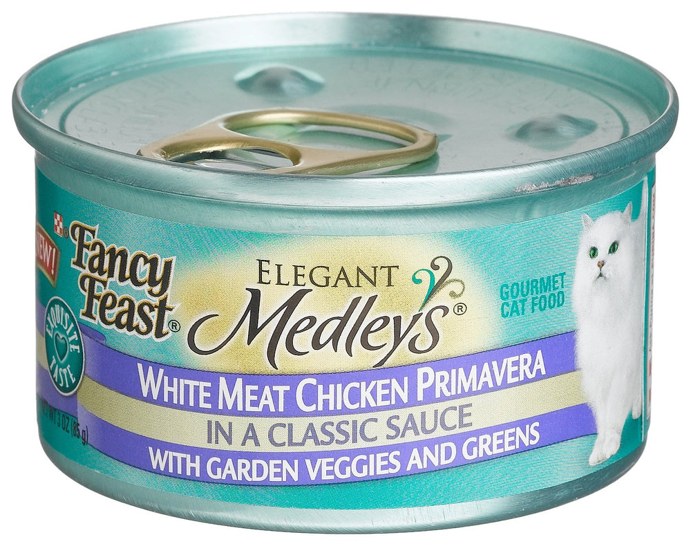 Fancy Feast ingrédients frais disposés indiquant qualité des composants