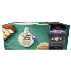 Fancy Feast face avant du pack 24 boîtes montrant la variété et praticité