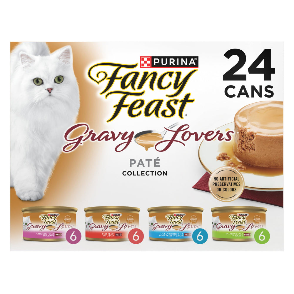 Fancy Feast packaging avant montrant pack varié et attractivité