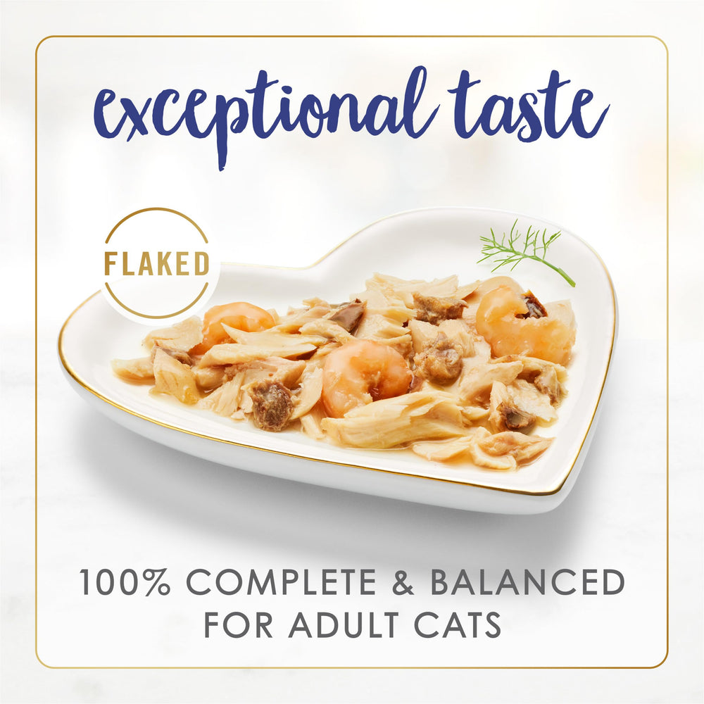 Fancy Feast gros plan sur texture floconneuse, facilite la dégustation pour chats