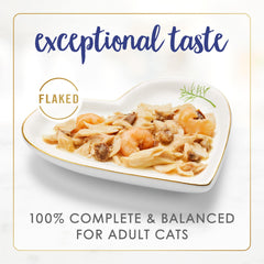 Fancy Feast gros plan sur texture floconneuse, facilite la dégustation pour chats