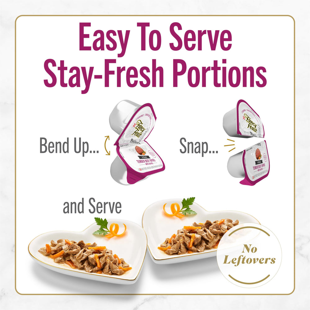 Fancy Feast portion détachable illustrant service sans gaspillage rapide