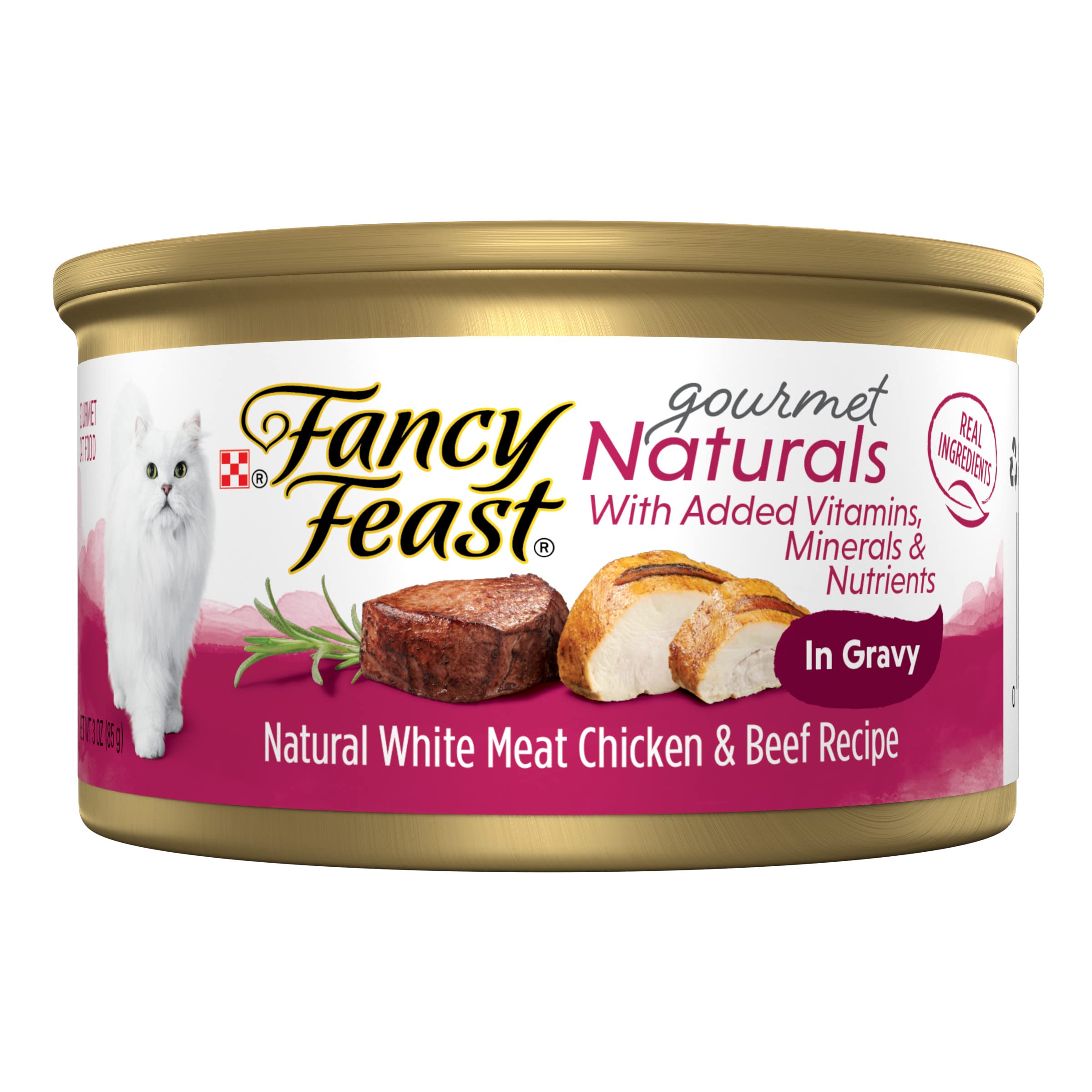 Fancy Feast face de la boîte montrant l’étiquette naturelle et l’avantage qualité