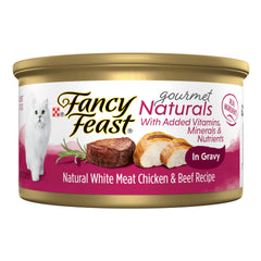 Fancy Feast face de la boîte montrant l’étiquette naturelle et l’avantage qualité