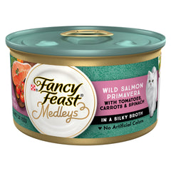 Fancy Feast boîte frontale montrant la recette et l'ouverture facile