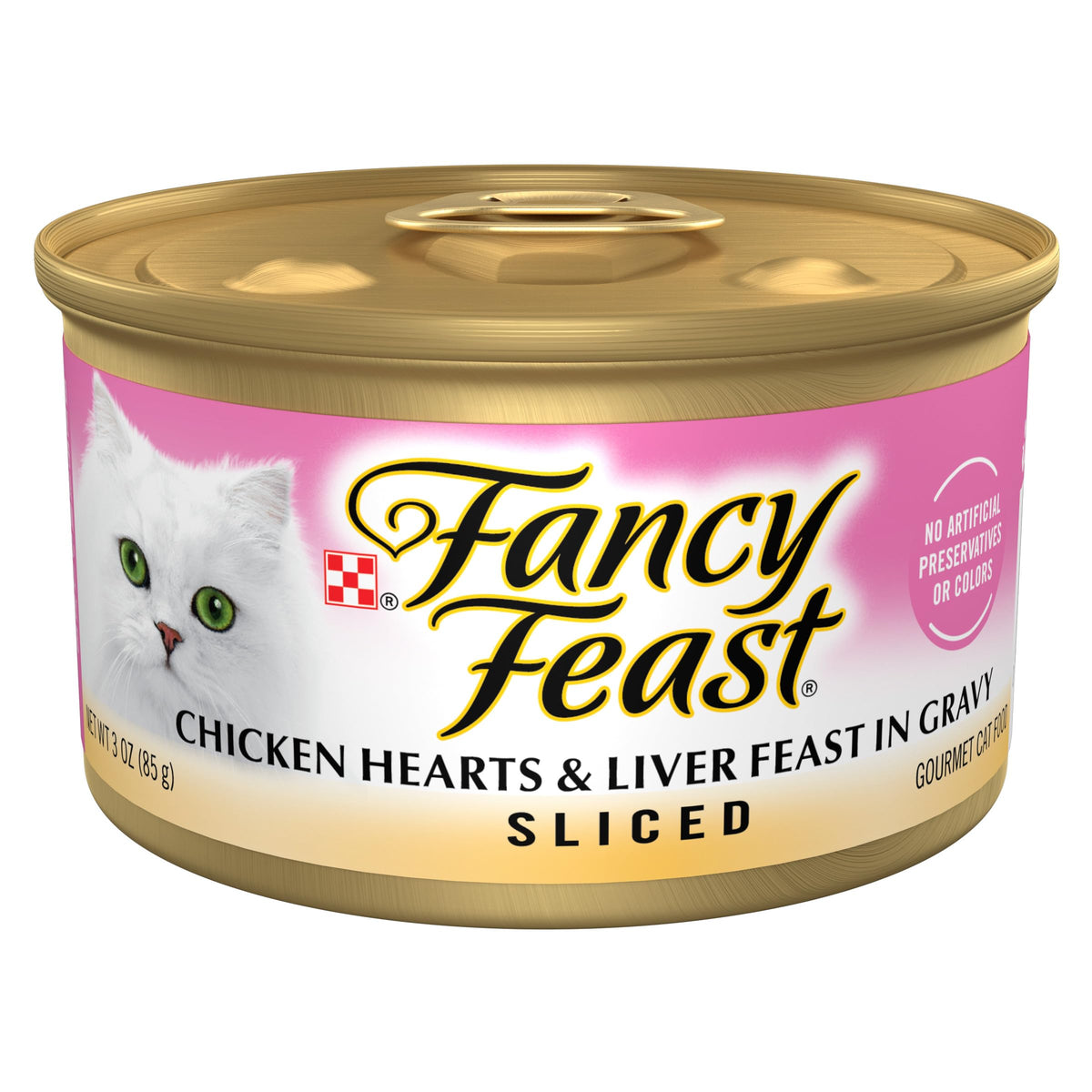 Fancy Feast Purina boîte devant montrant l'étiquette et l'attrait visuel