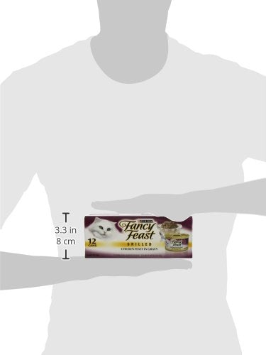Fancy Feast Purina boîte ouverte montrant morceaux et sauce, préparation facile