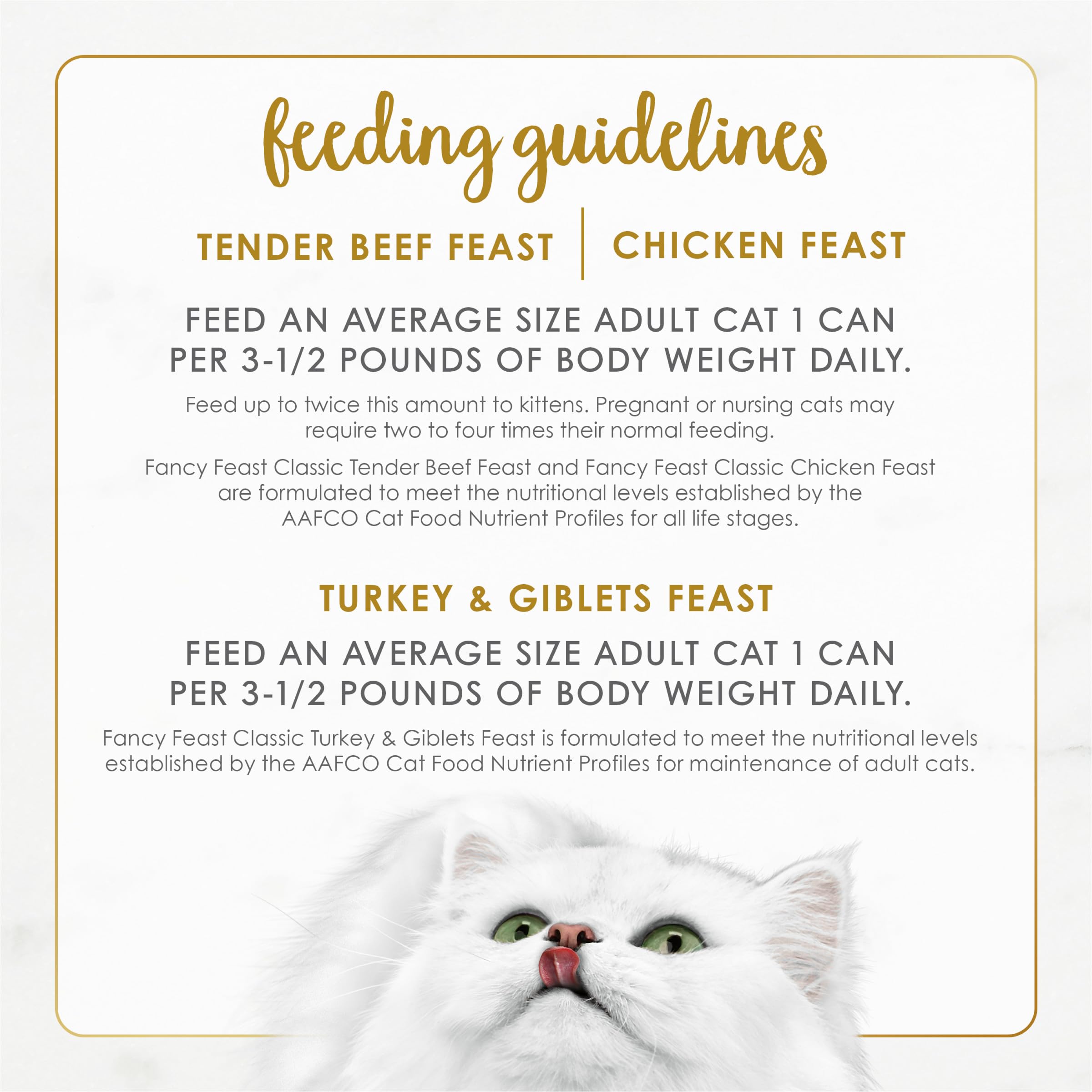Fancy Feast Purina comparaison taille boîte dans une main pour évaluer portion