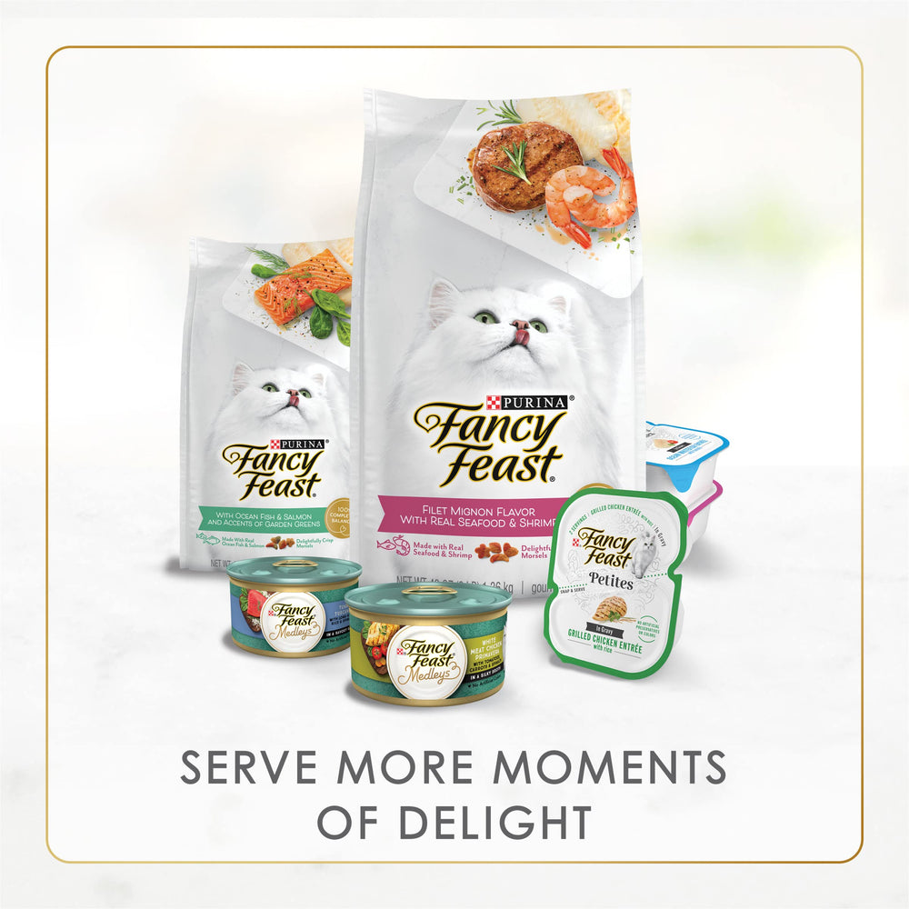 Fancy Feast Purina comparaison de taille de boîte pour évaluer portions