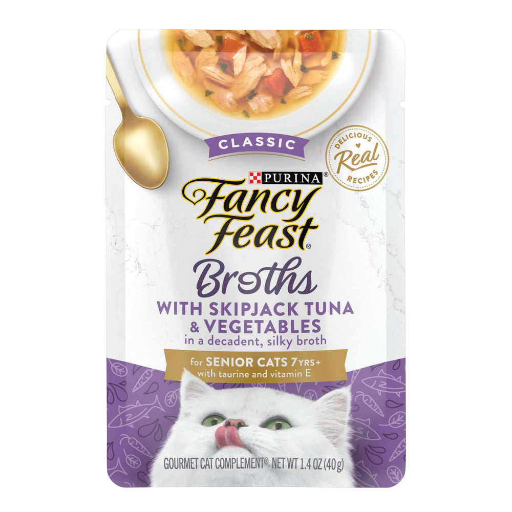 Fancy Feast Purina emballage avant montrant 16 sachets, facilite le choix