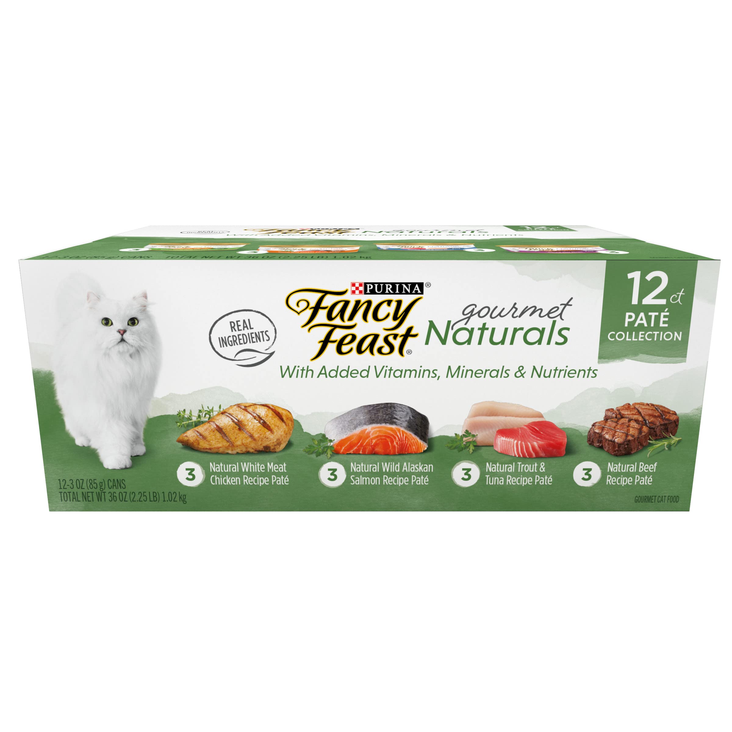 Fancy Feast Purina canette avant montrant la marque et l’appétence