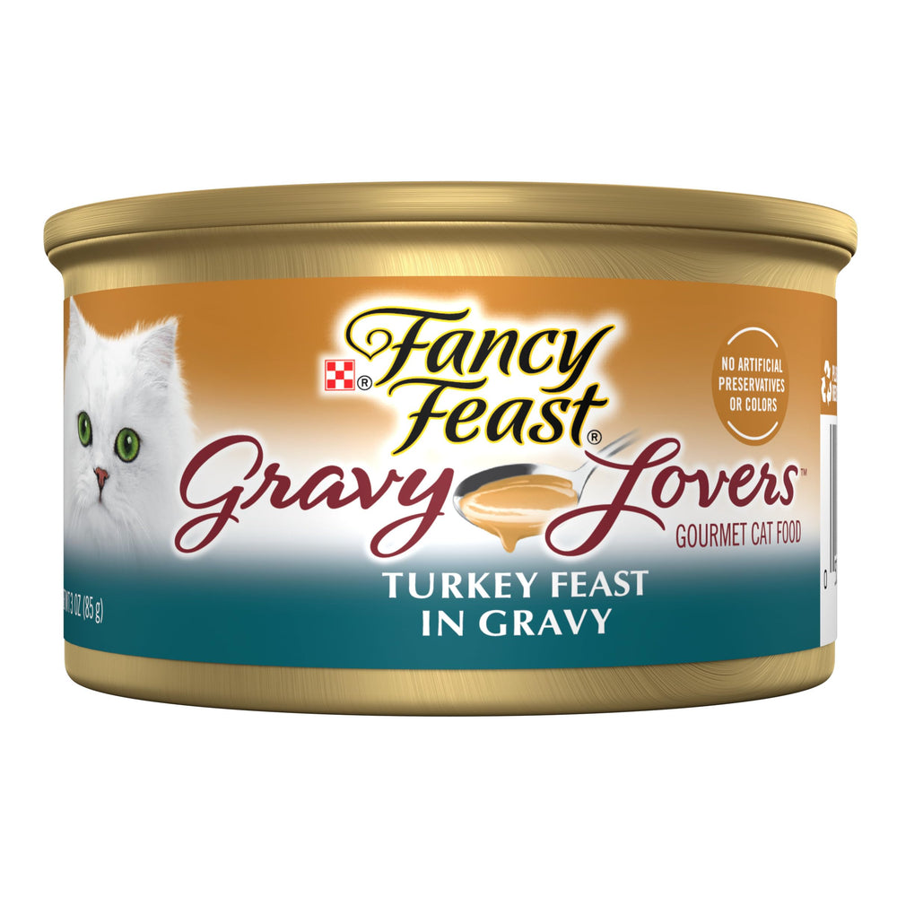 Fancy Feast Purina face de la canette montrant étiquette et attrait visuel
