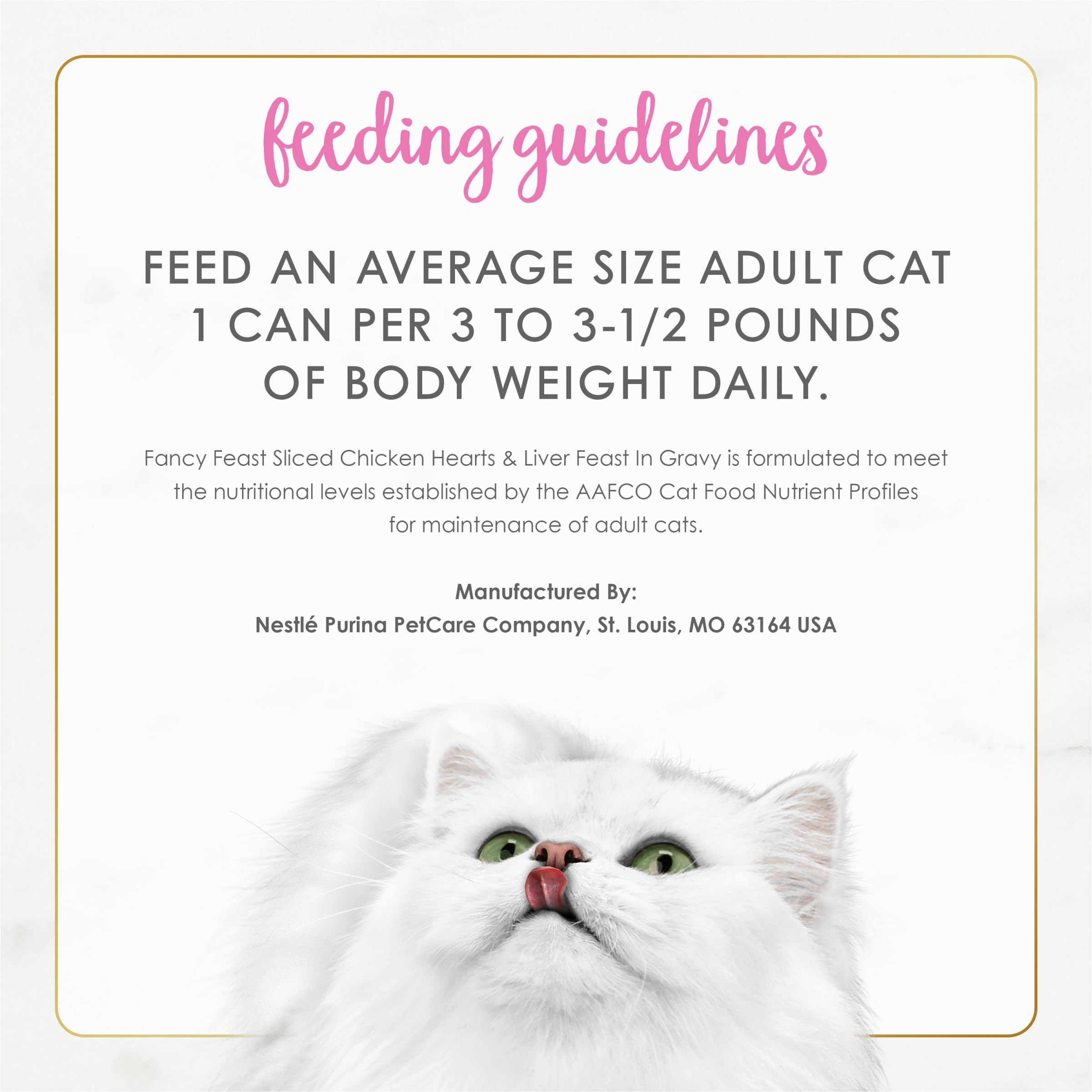 Fancy Feast Purina étiquette et liste d'ingrédients lisible pour transparence