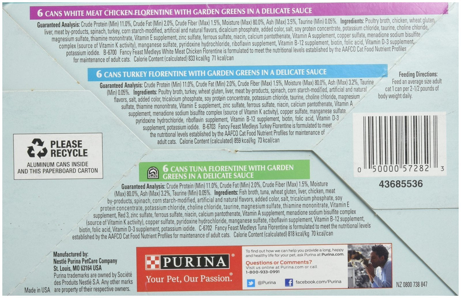 Fancy Feast Purina Medleys comparaison taille boîte pour évaluer la portion