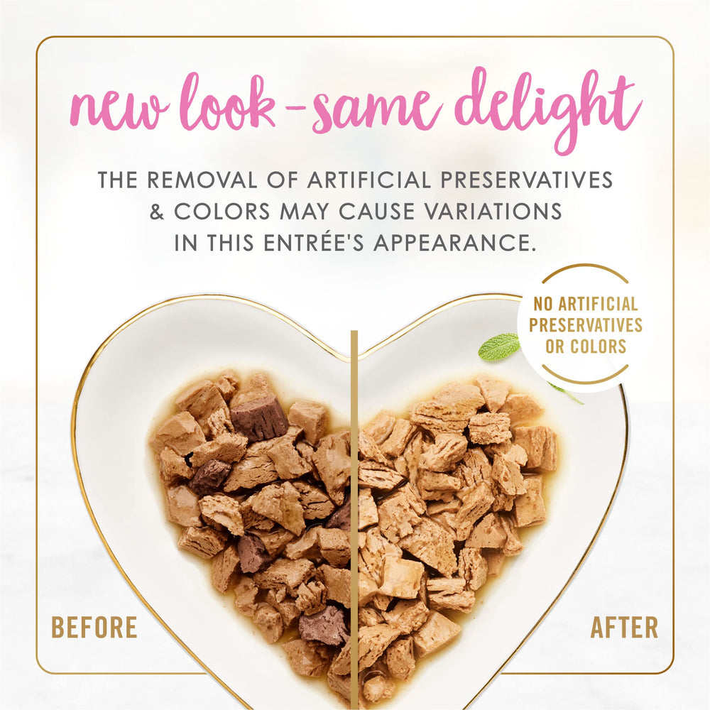 Fancy Feast Purina boîte ouverte révélant tranches et sauce appétissante