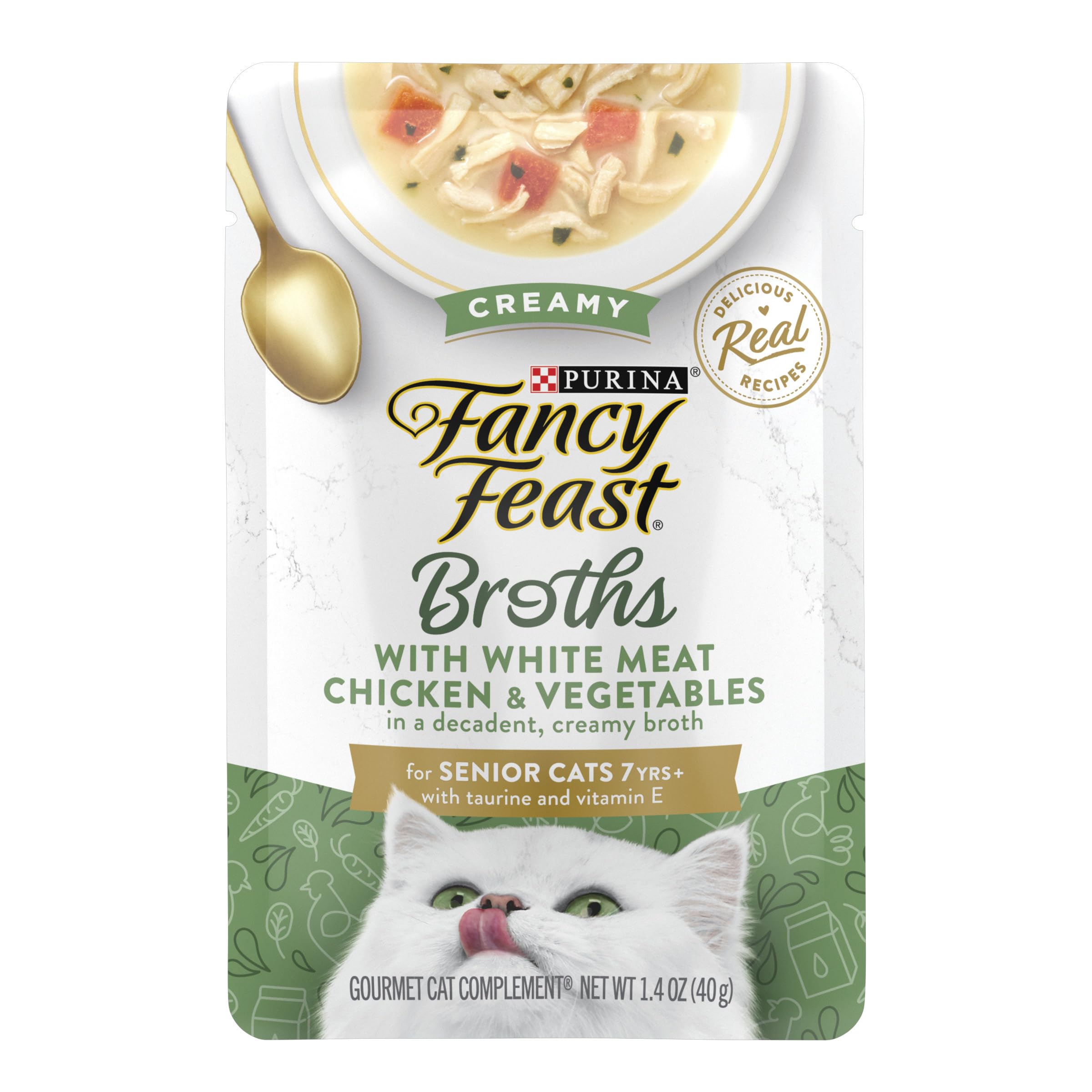 Fancy Feast Purina sachet face montrant packaging pratique pour portion individuelle