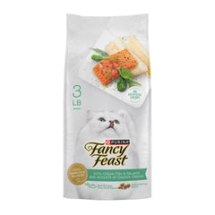 Fancy Feast sac avant montrant la recette et l'attraction gustative