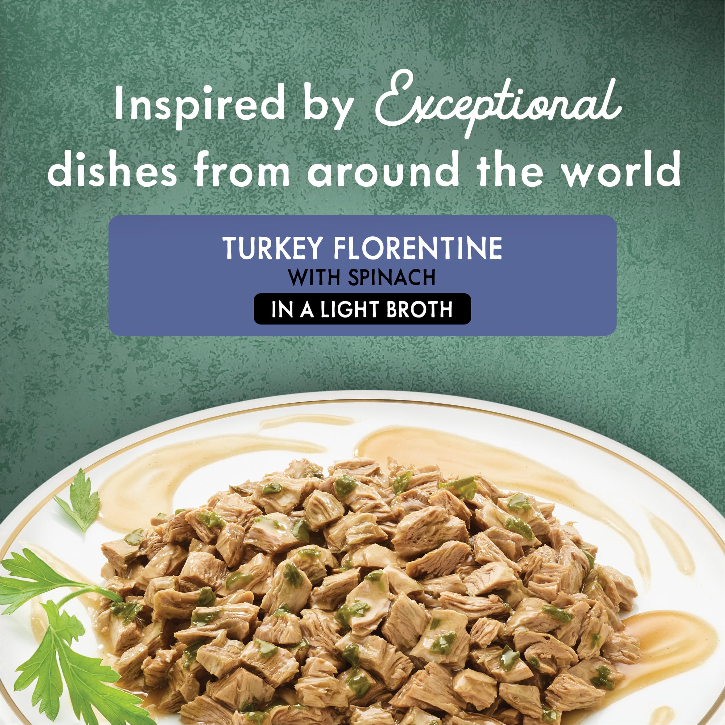 Fancy Feast détail des épinards dans la recette ajoutant couleur et attrait