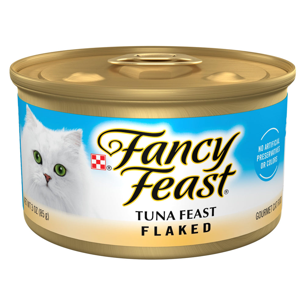Fancy Feast face avant emballage montrant boîtes et bénéfice stockage pratique
