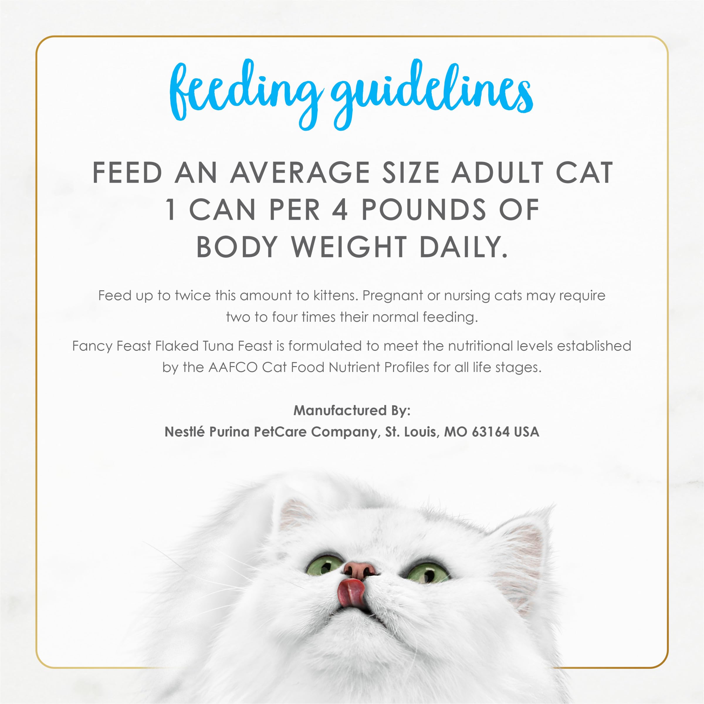 Fancy Feast étiquette ingrédients détaillée indiquant qualité maîtrisée