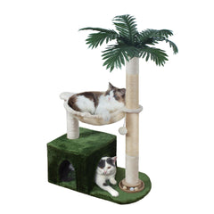 Fantasreen arbre à chat vue avant montrant hamac, niche et poteaux pour confort
