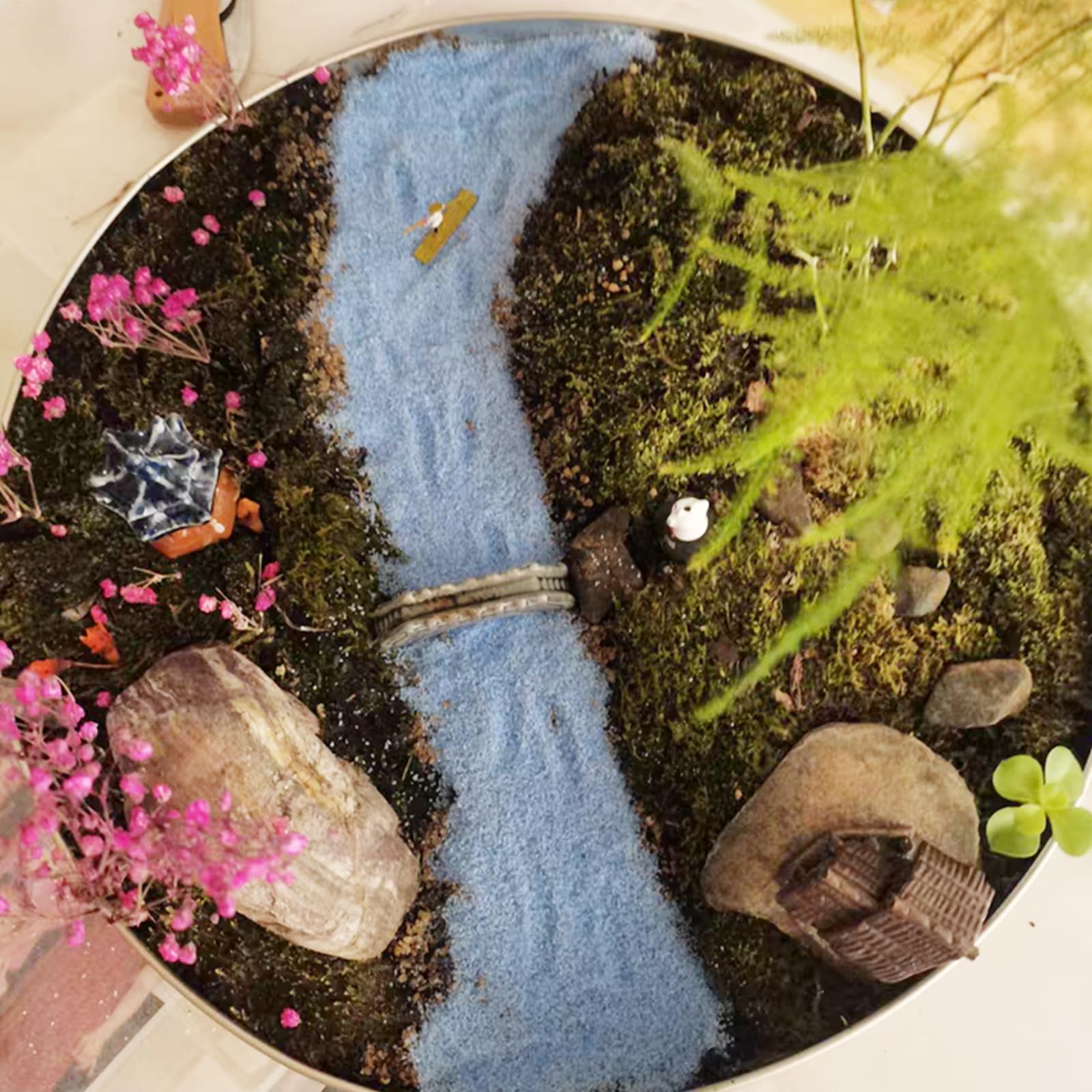 Centre de table décoratif avec sable FANTIAN bleu, finition soignée