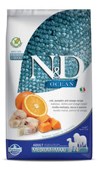 Farmina N&D Ocean paquet face montrant recette cabillaud bénéfice qualité
